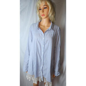 Lilypad Top 3X Long Lace on Hem Button Down Collard 148753